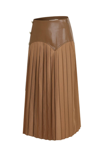 Faux Leather Pleated Midi Skirt
