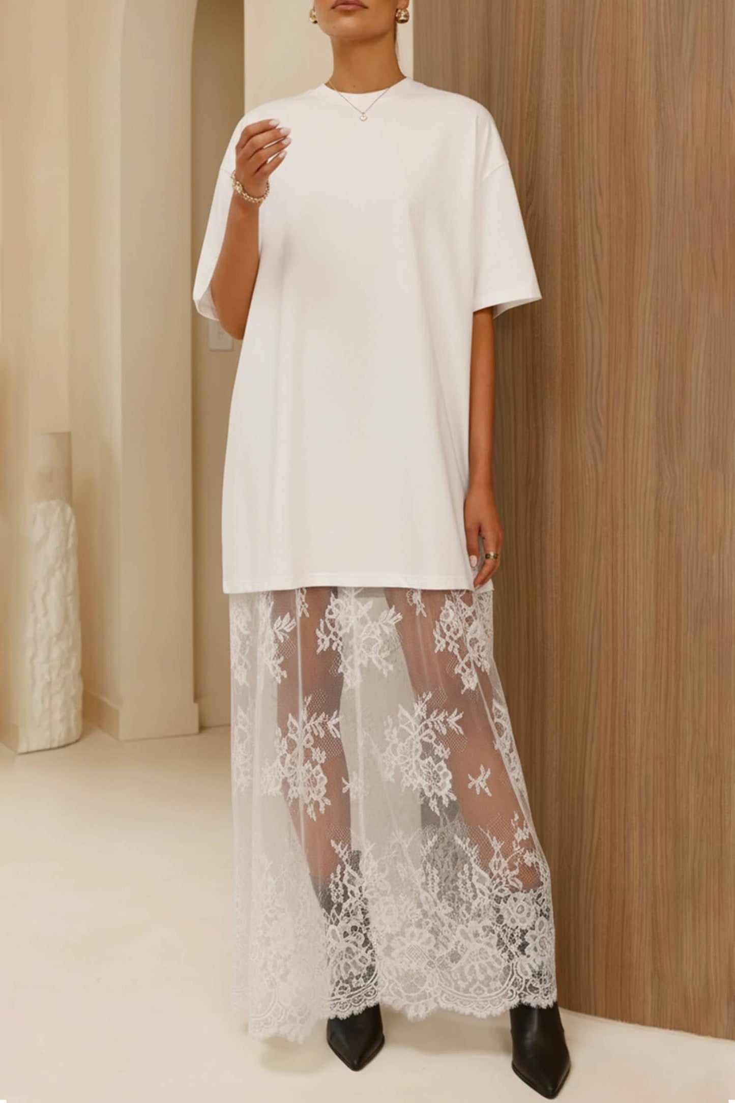 Spring 2026 High Waist Lace Sandalwood Long dress