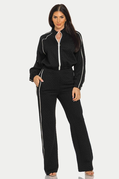 Pipping Stripes Front Zip Up Jacket And Pants Set