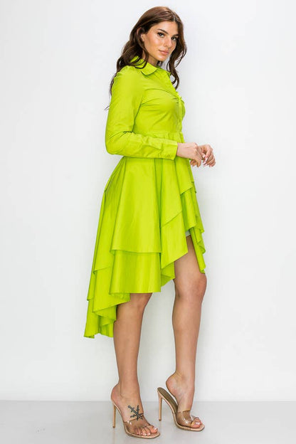High Low Peplum Button Down dress