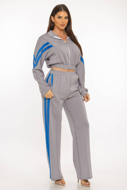 Scuba Sports Mesh Tape Front Zip Up Jacket And Pants Set
