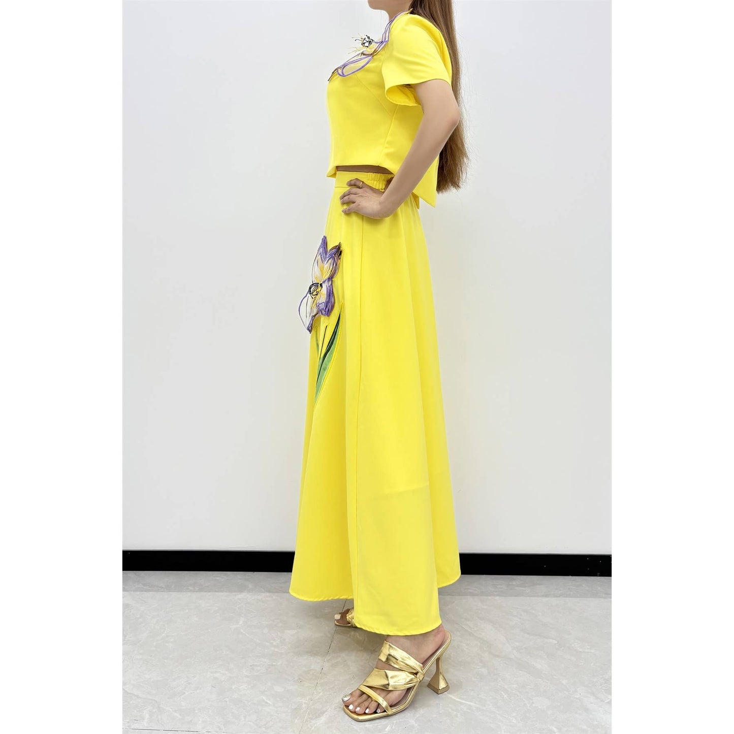 Golden Bloom Luxe Skirt Set