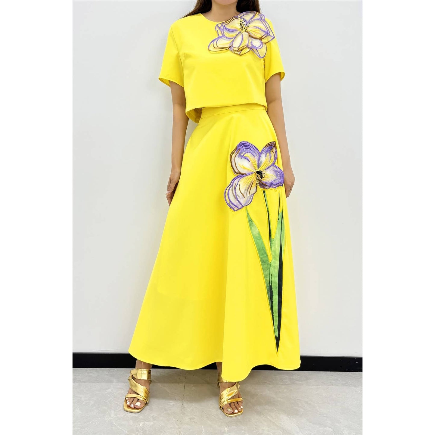 Golden Bloom Luxe Skirt Set