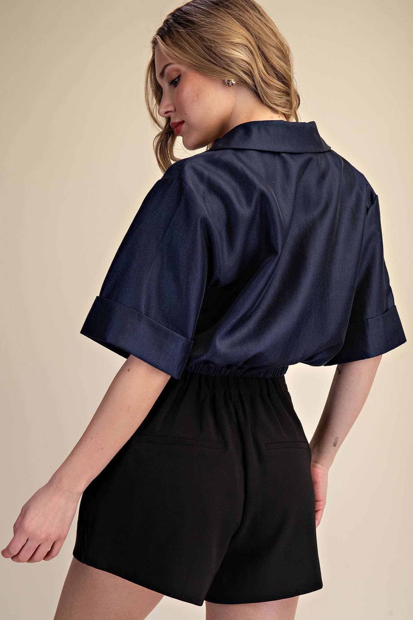 Deep Neck And Lapel Collar Short Sleeve Shirt