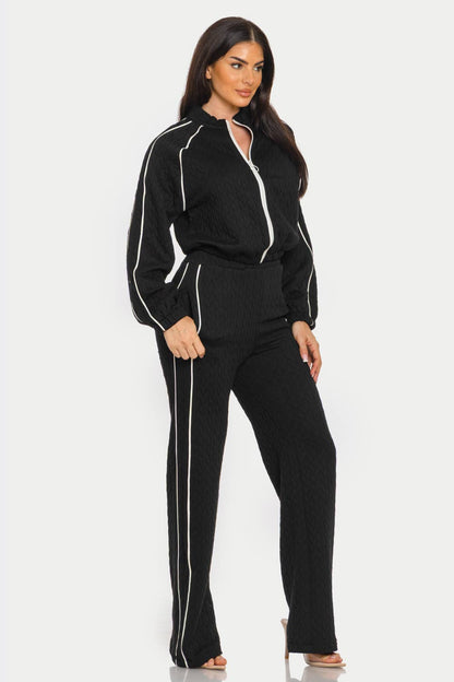 Pipping Stripes Front Zip Up Jacket And Pants Set