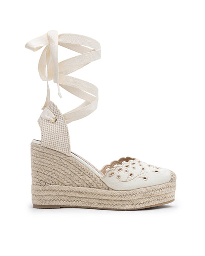 Floral Embroidery High Wedge Espadrille Sandals