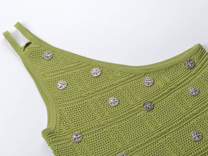 SET-36 Chic Summer Waist Tassel Knitted Skirt and Vest Set