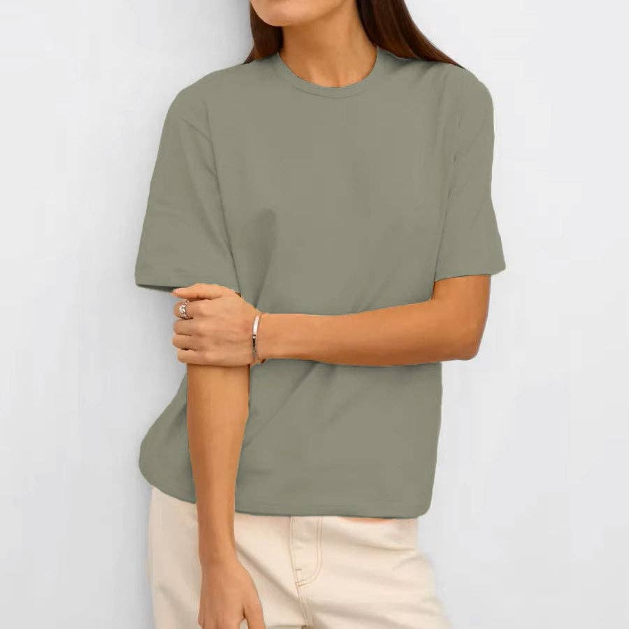 Cotton Crew Neck T-Shirt Short Sleeve Casual Top