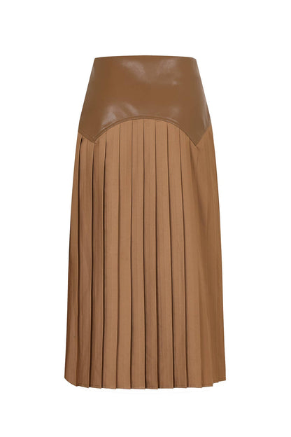 Faux Leather Pleated Midi Skirt
