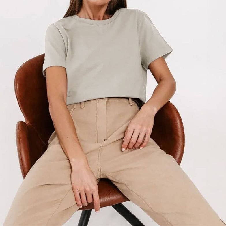 Cotton Crew Neck T-Shirt Short Sleeve Casual Top