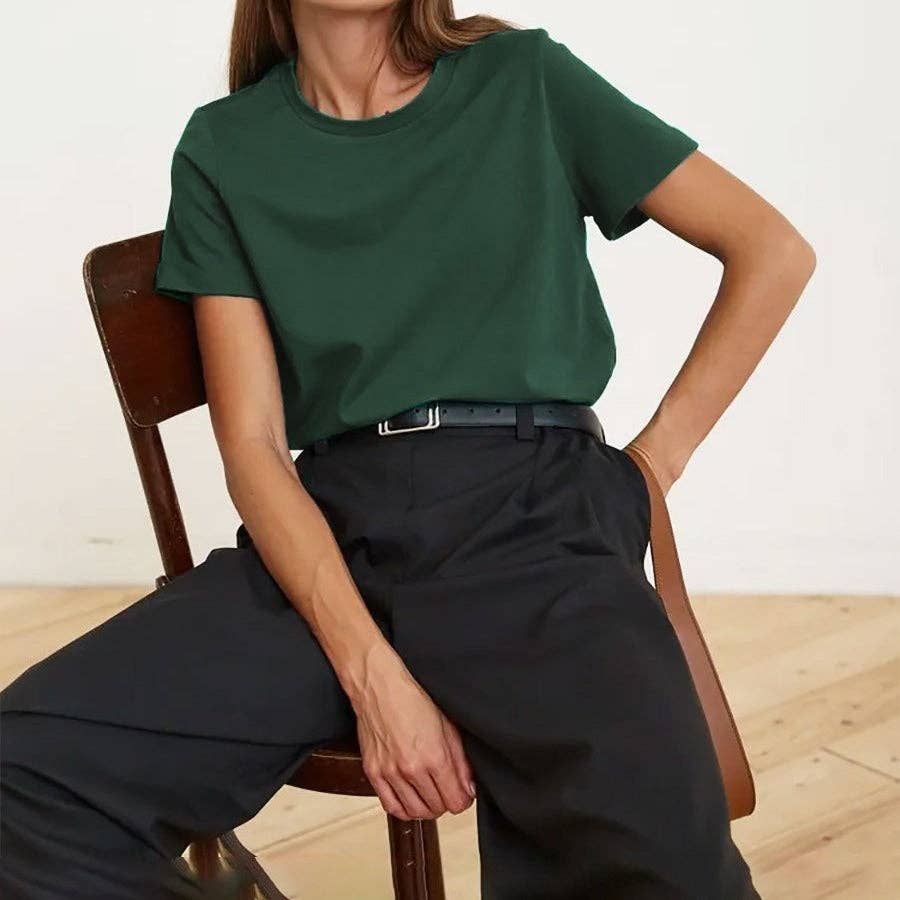 Cotton Crew Neck T-Shirt Short Sleeve Casual Top