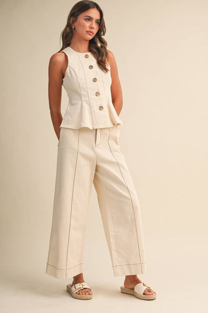 IST6309 SLEEVELESS VEST JACKET AND STRAIGHT FIT PANTS SET