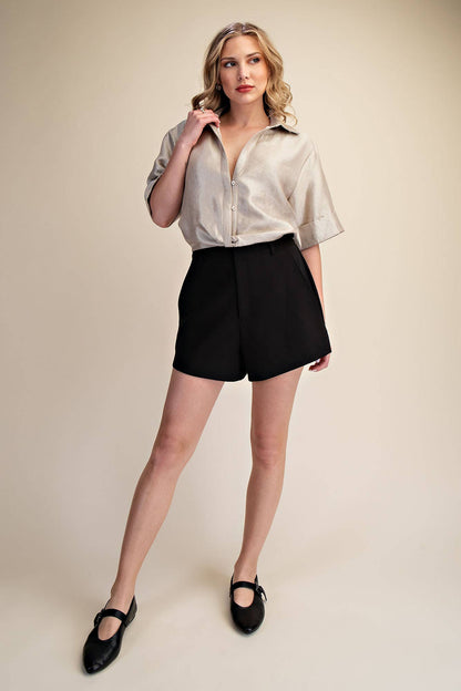 Deep Neck And Lapel Collar Short Sleeve Shirt