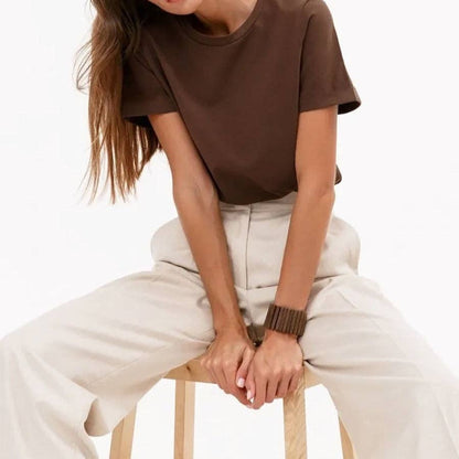 Cotton Crew Neck T-Shirt Short Sleeve Casual Top