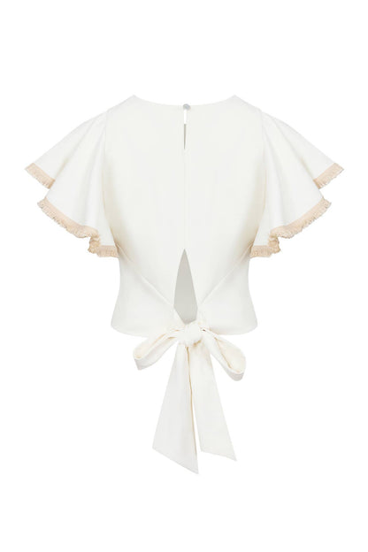 Woven Short Sleeve Top with Ruffle Detail