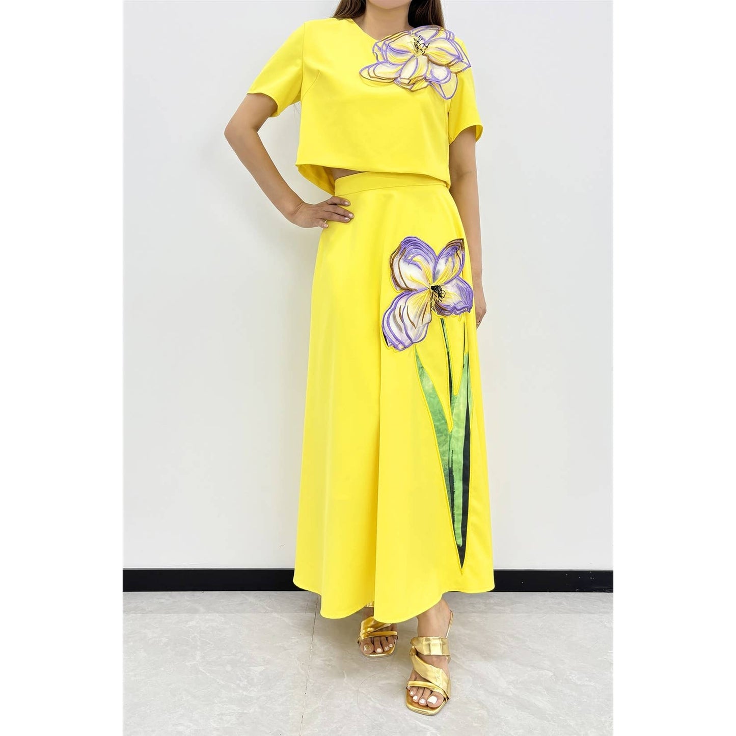 Golden Bloom Luxe Skirt Set