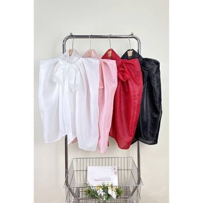 Sheer Organza Bow Tie Cape-Style Blouse