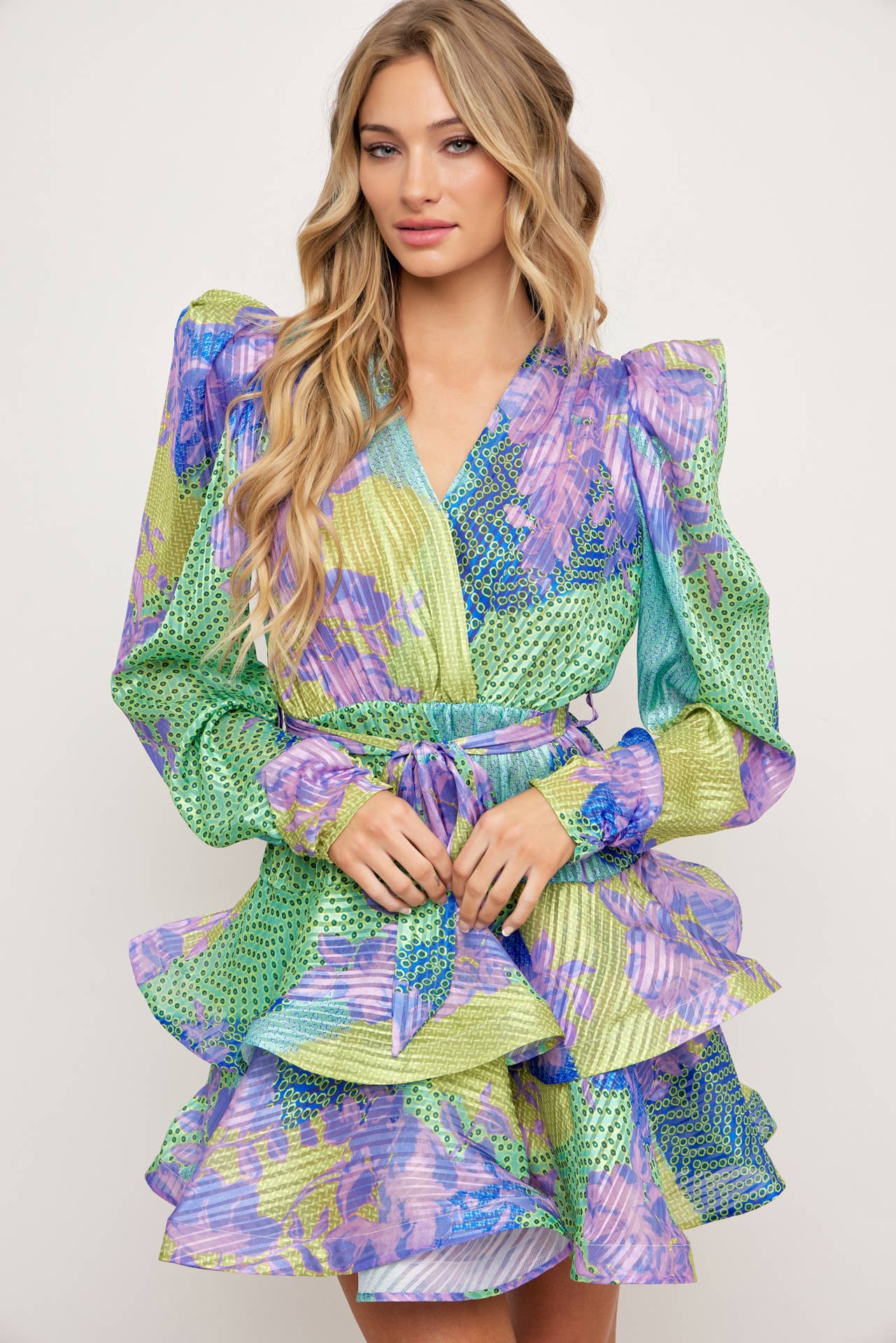 Megan Tiered Flare Dress with Puff Sleeve