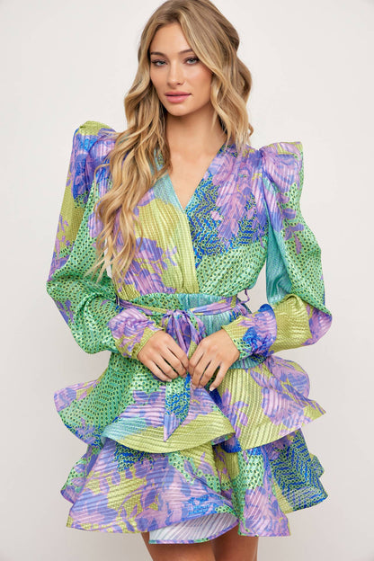Megan Tiered Flare Dress with Puff Sleeve