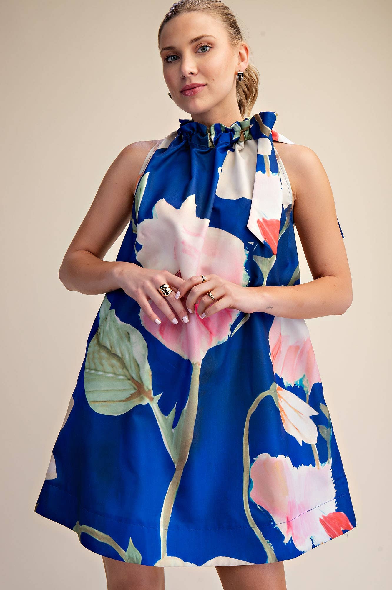 Flora Luxe Tie-Neck Mini Dress