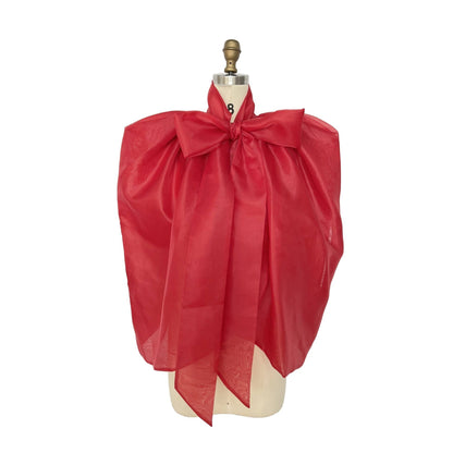 Sheer Organza Bow Tie Cape-Style Blouse