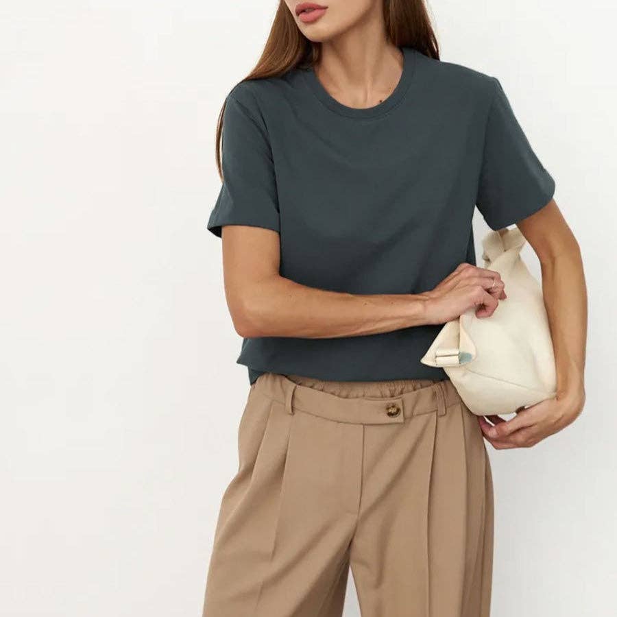 Cotton Crew Neck T-Shirt Short Sleeve Casual Top