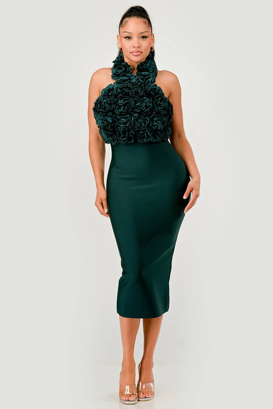 Rose Applique Halter Midi Dress also in CURVE size