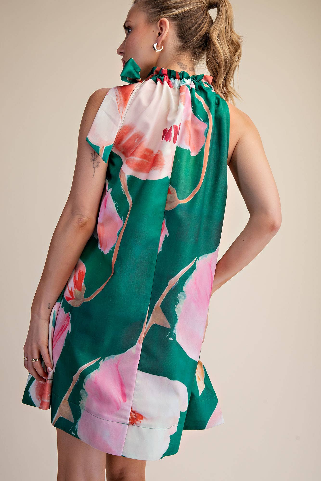 Flora Luxe Tie-Neck Mini Dress