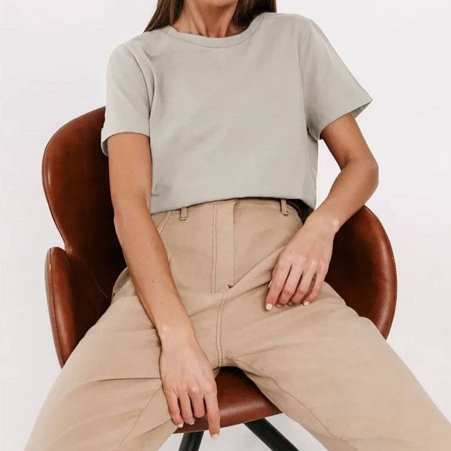 Cotton Crew Neck T-Shirt Short Sleeve Casual Top