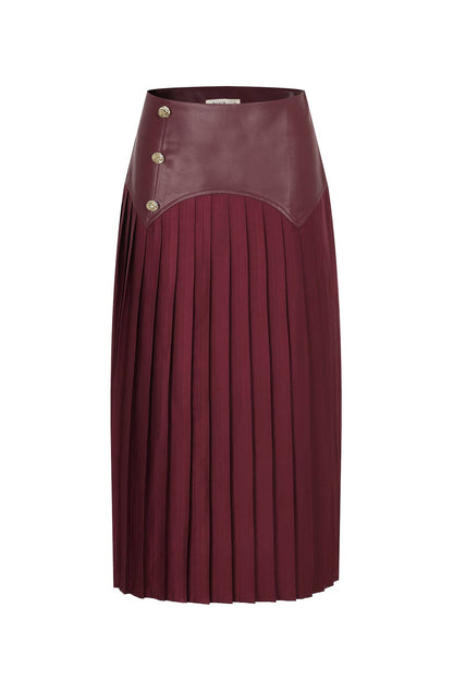Faux Leather Pleated Midi Skirt