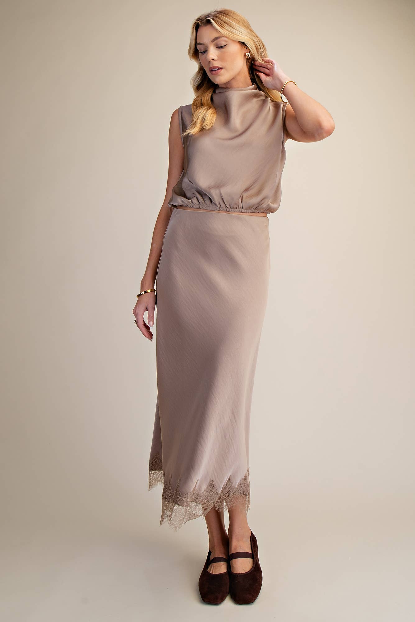 Draping High-Neck Sleeveless Top