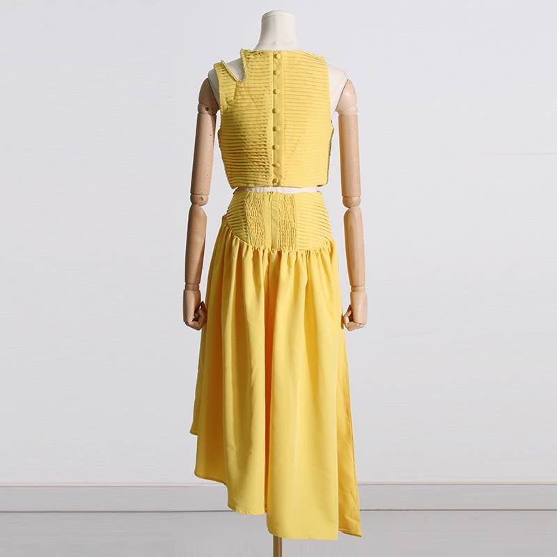 SET083 Sultry Wrap-Top & Pleated Skirt Ensemble