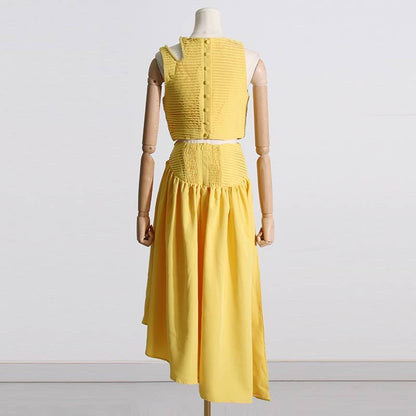 SET083 Sultry Wrap-Top & Pleated Skirt Ensemble