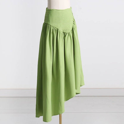 SET083 Sultry Wrap-Top & Pleated Skirt Ensemble