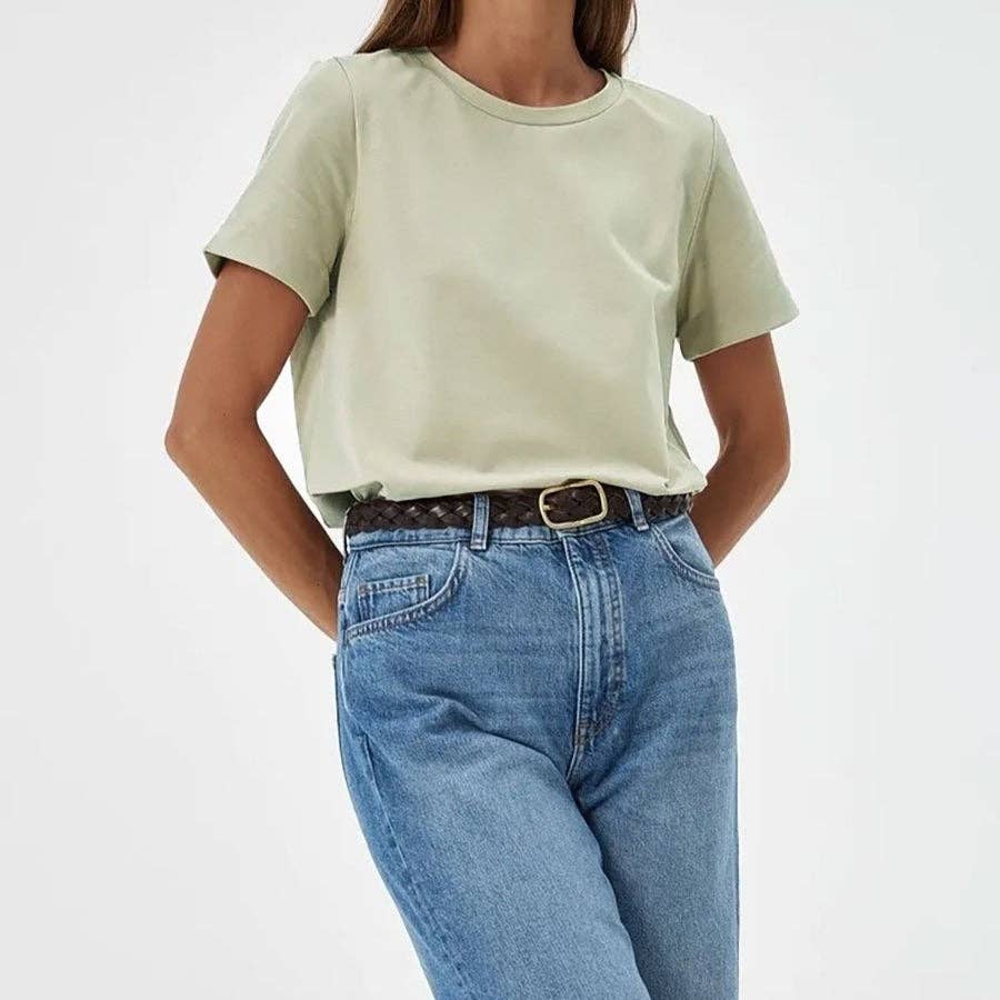 Cotton Crew Neck T-Shirt Short Sleeve Casual Top