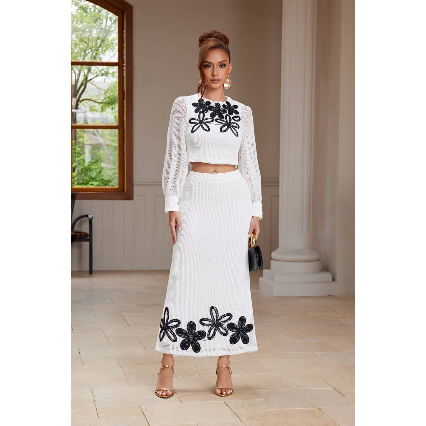 PETAL BLOOM TEXTURED CROP TOP AND MAXI SKIRT SET