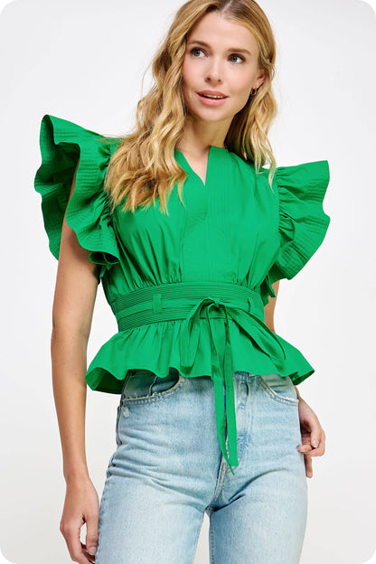 Flutter Sleeve Peplum Poplin Top