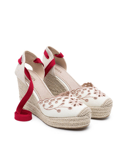 Floral Embroidery High Wedge Espadrille Sandals