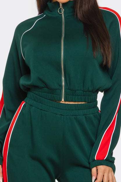 Colorblock Front Zip Up Top And Pants Set