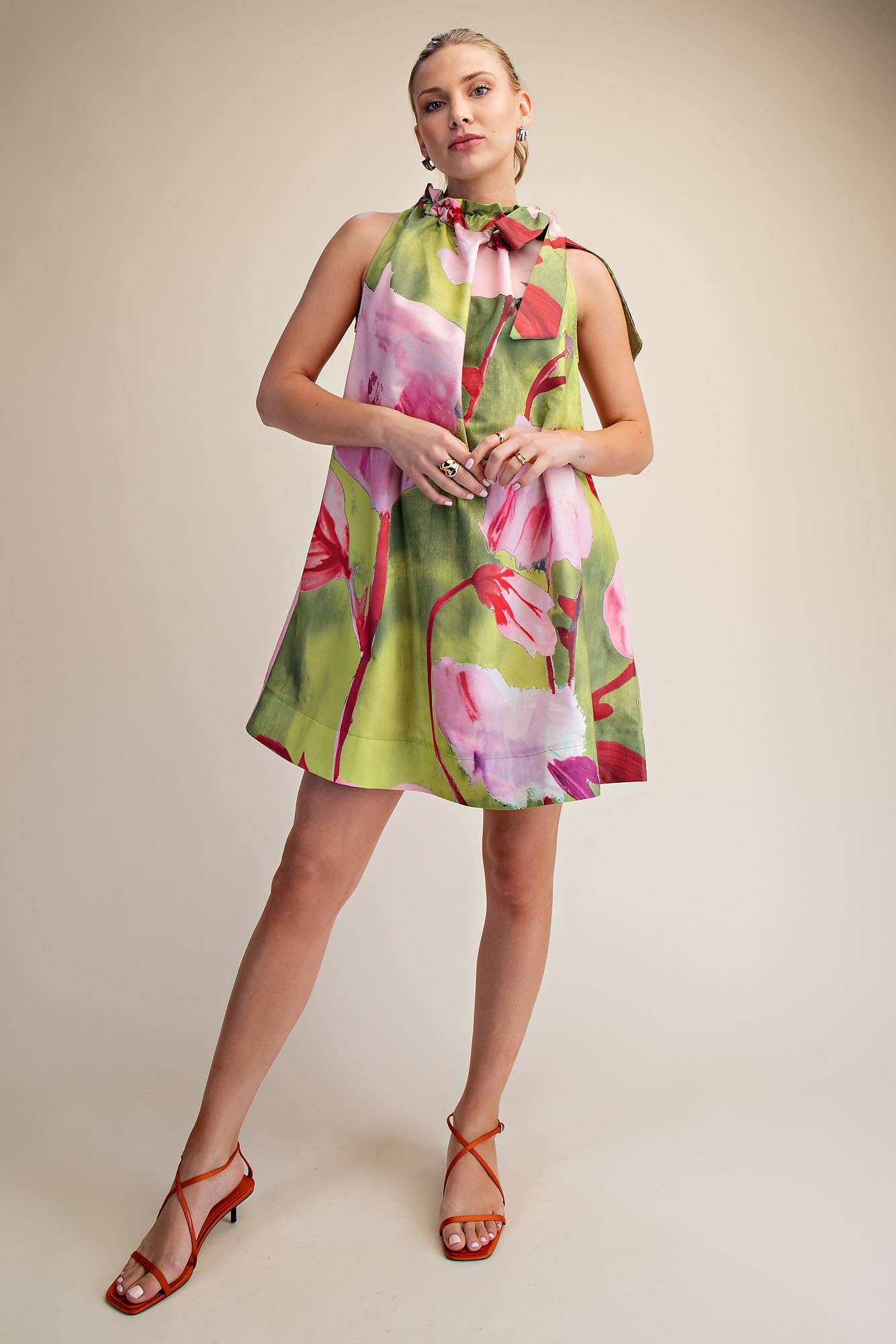 Flora Luxe Tie-Neck Mini Dress