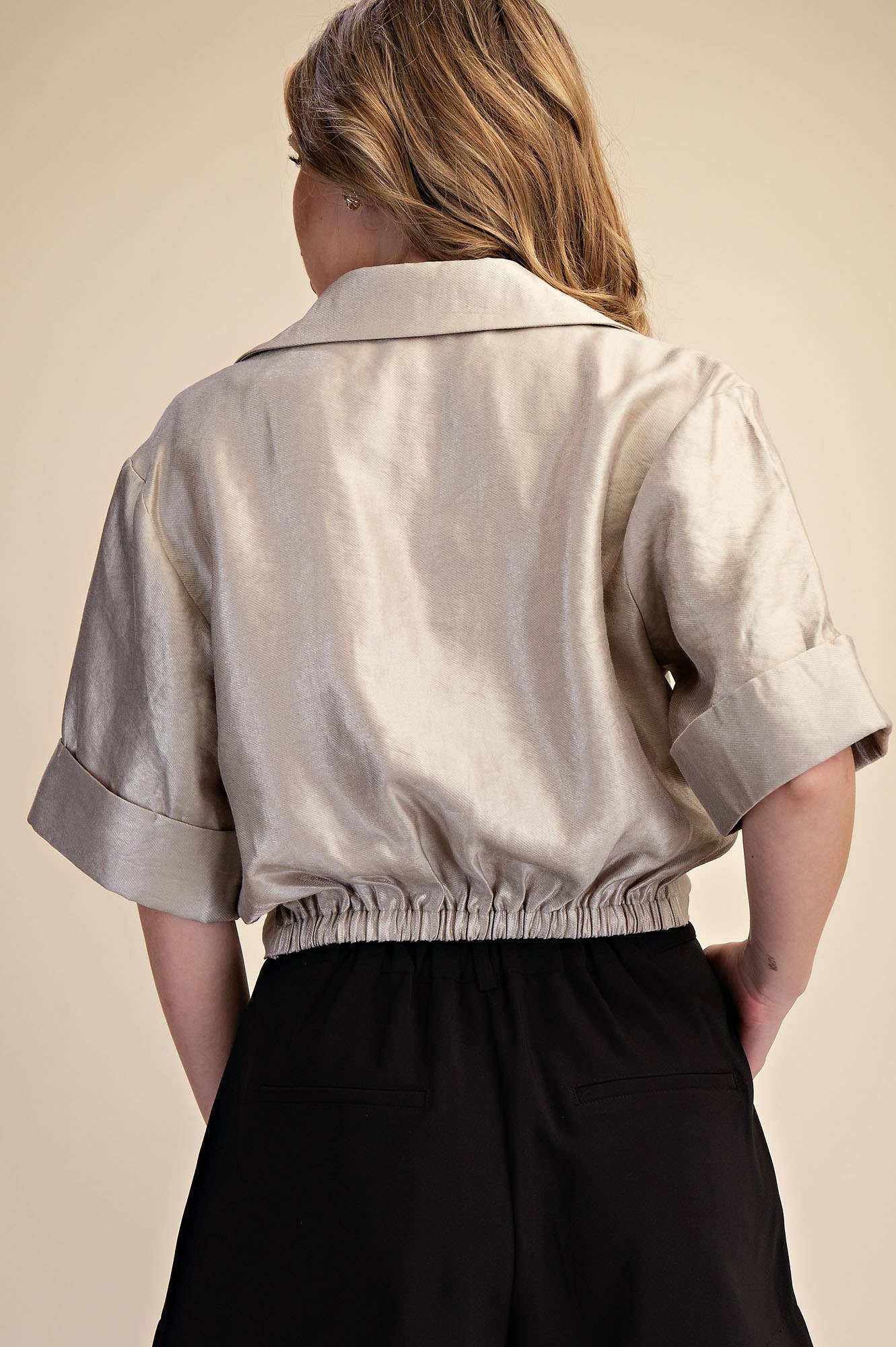 Deep Neck And Lapel Collar Short Sleeve Shirt