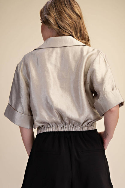 Deep Neck And Lapel Collar Short Sleeve Shirt