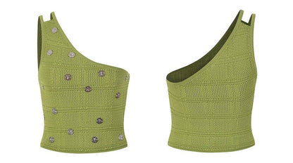 SET-36 Chic Summer Waist Tassel Knitted Skirt and Vest Set